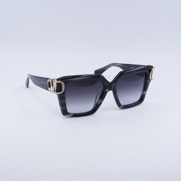 Valentino V-UNO VLS-107A Sunglasses Translucent Black Square Frame, Grey Lenses main image 8